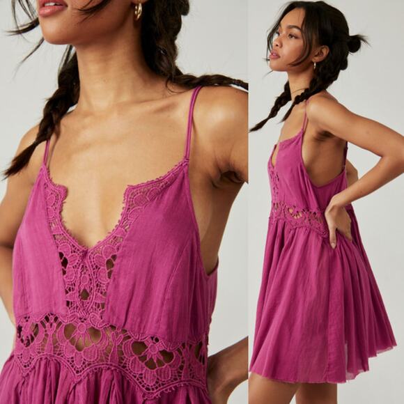 NEW Free People FP One Ilektra Slip Dress in Mulberry Lace Boho Size Medium $98 - Picture 2 of 8